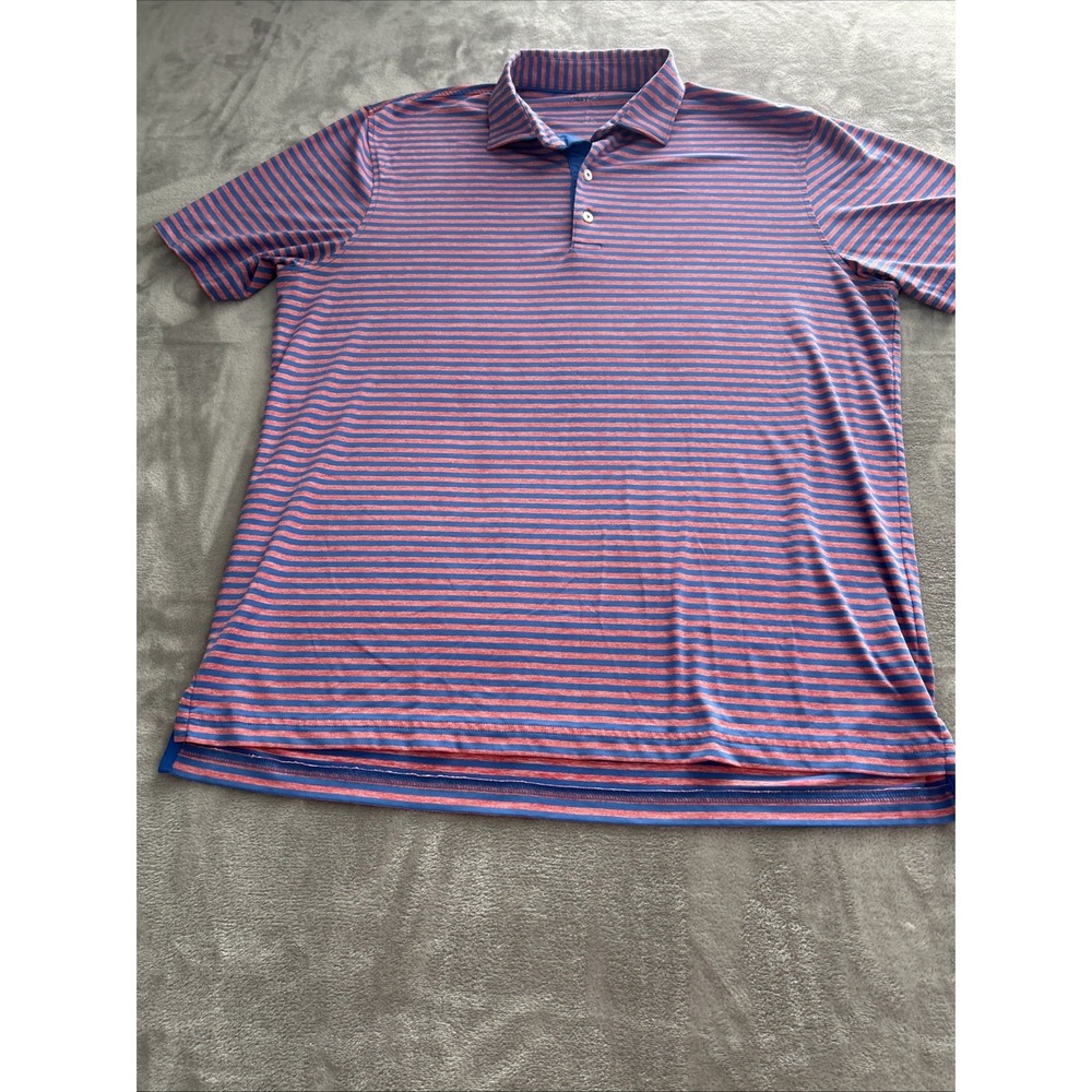 Johnnie-O Southern Dunes Striped Blue Golf Polo Shirt Mens Casual Outdoors Large